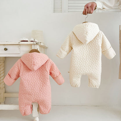 Gesteppter Baby Onesie mit Kapuze aus 100% Baumwolle – bequemer Einteiler
