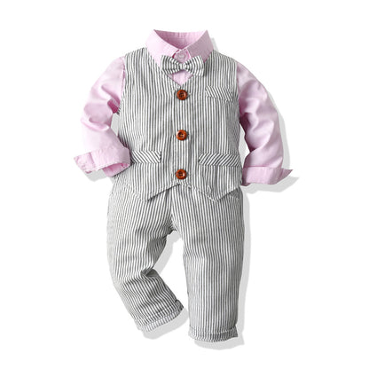 Baby & Kleinkind 3-teiliges Anzug-Set aus Baumwolle mit Weste & Fliege – festliches Outfit
