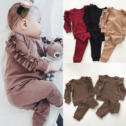 Baby & Kleinkind Rüschen 2-Teiler Tracksuit aus 100% Baumwolle – süßer Trainingsanzug