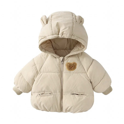 Baby & Kleinkind Winterjacke mit Bären Kapuze – warme wattierte Daunenjacke
