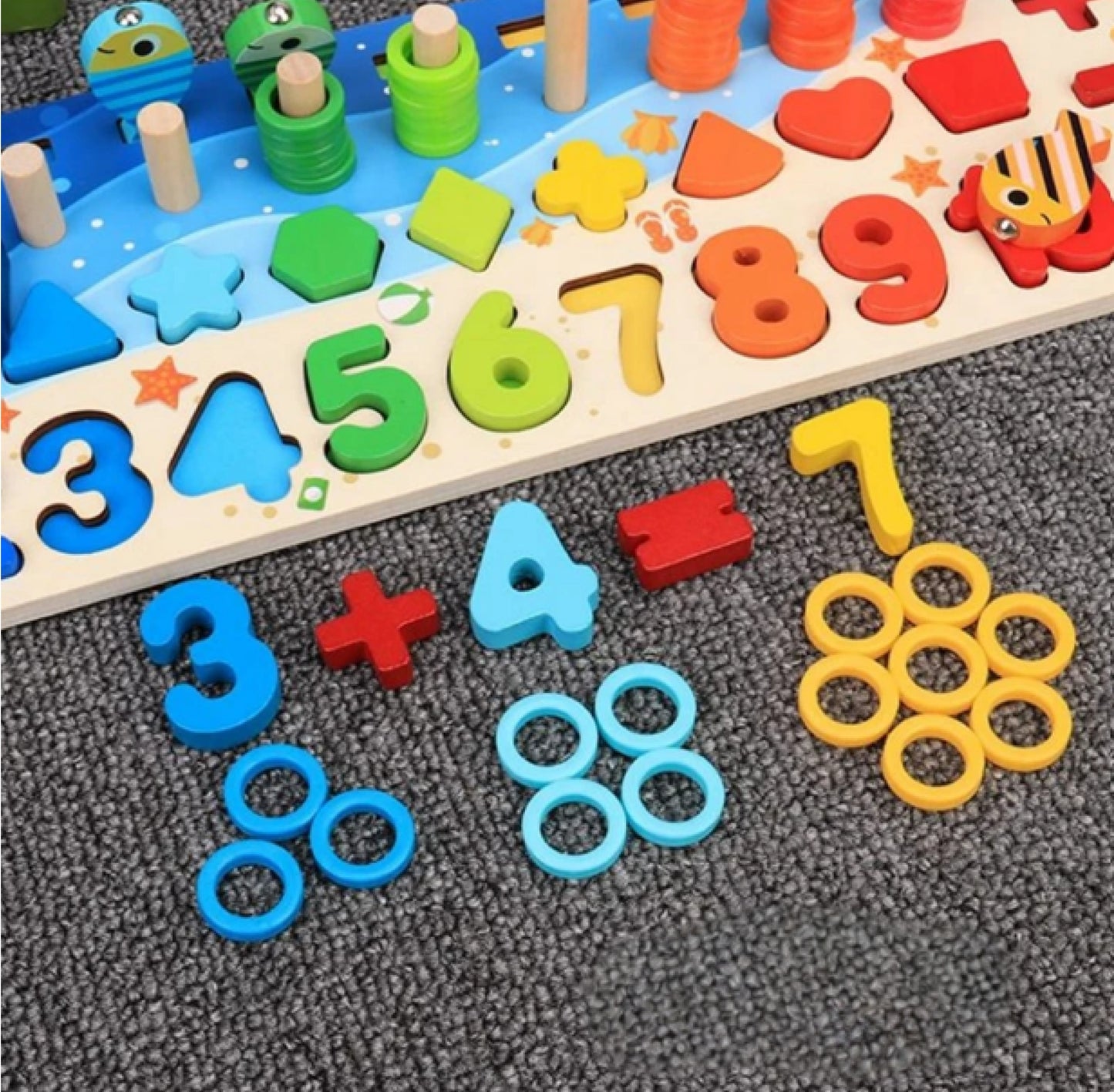 Montessori 6-in-1 Holz Lernboard ab 3 Jahren – Farben, Zahlen & Motorik Steckspiel für Kinder