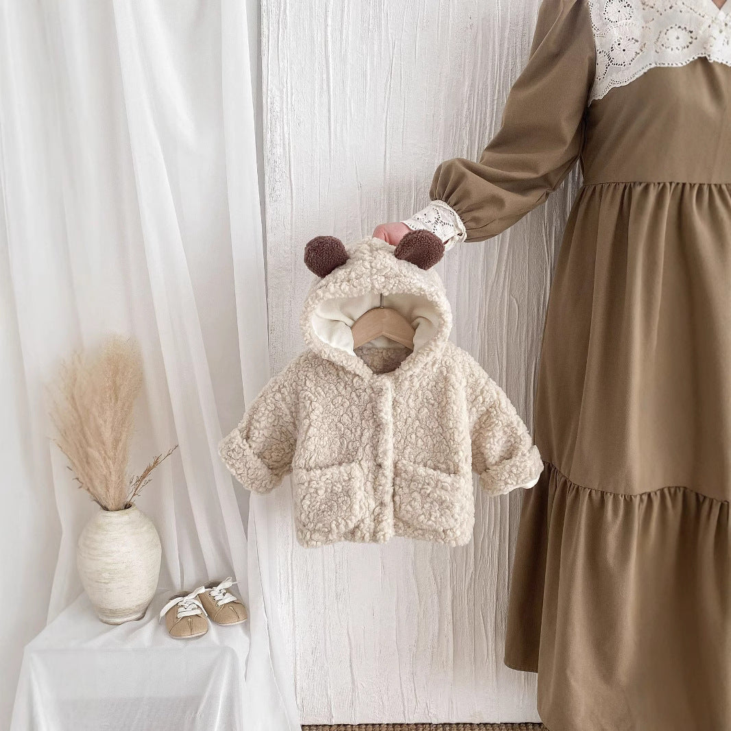 Baby & Kleinkind Kuschelige Jacke mit Bärenohren aus Baumwolle – Unisex Winterjacke