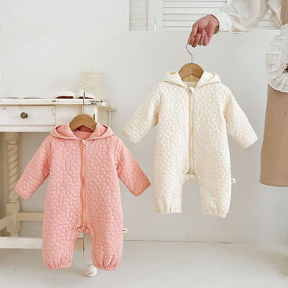 Gesteppter Baby Onesie mit Kapuze aus 100% Baumwolle – bequemer Einteiler