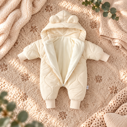 Baby Winteroverall – Warmer gefütterter Steppanzug mit Kapuze & Bärenohren