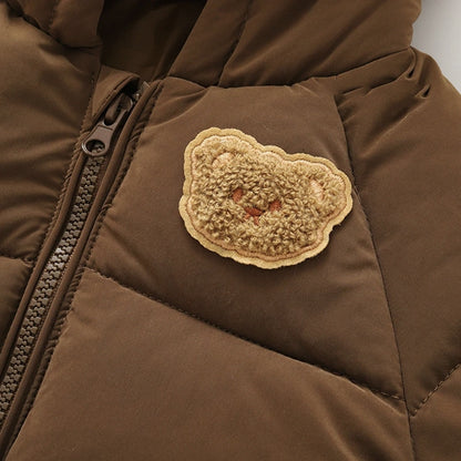 Baby & Kleinkind Winterjacke mit Bären Kapuze – warme wattierte Daunenjacke