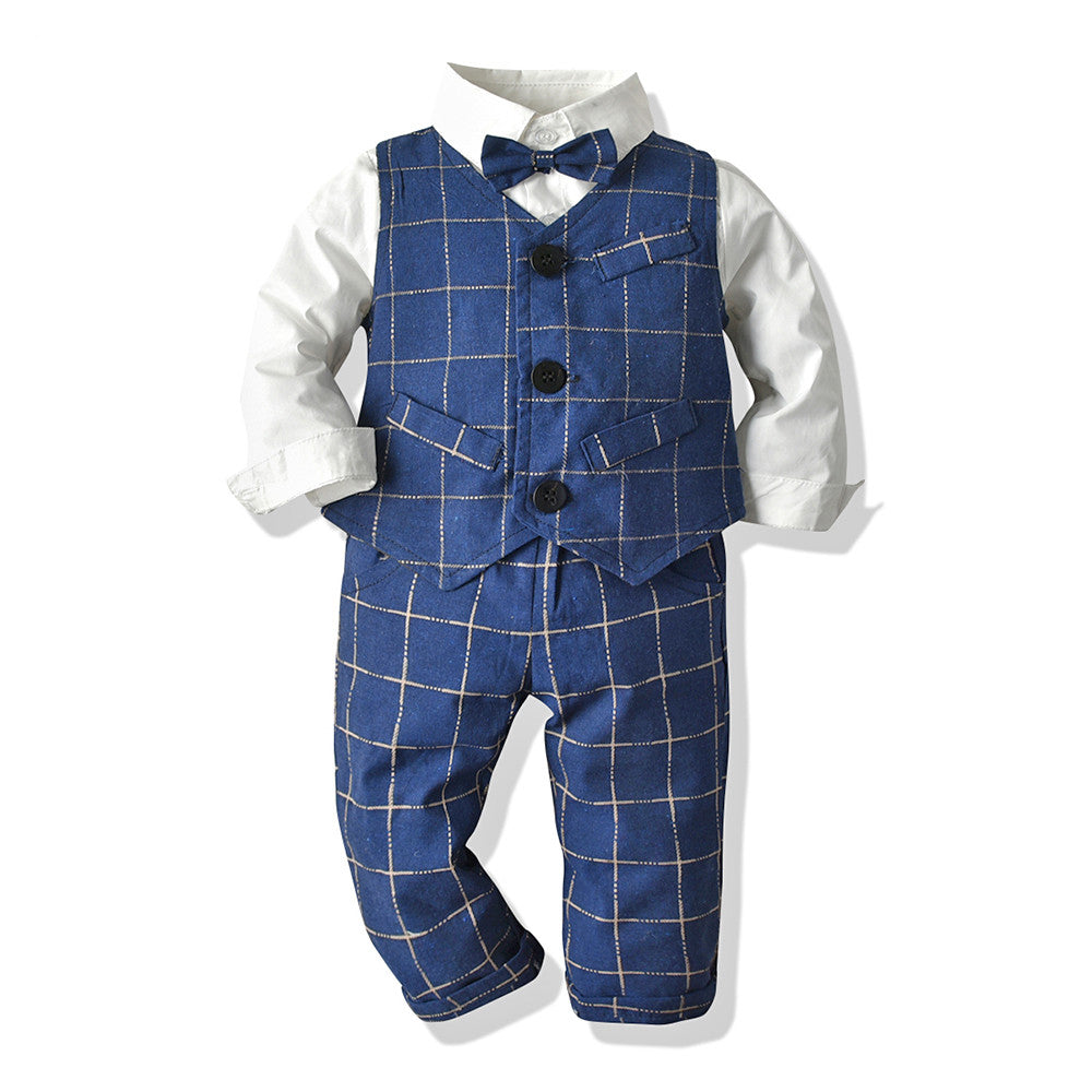 Baby & Kleinkind 3-teiliges Anzug-Set aus Baumwolle mit Weste & Fliege – festliches Outfit