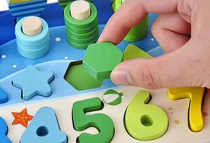 Montessori 6-in-1 Holz Lernboard ab 3 Jahren – Farben, Zahlen & Motorik Steckspiel für Kinder