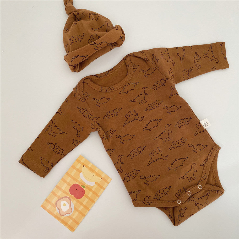 Baby Dino Langarmbody mit passender Mütze aus Baumwolle – bequemer Strampler