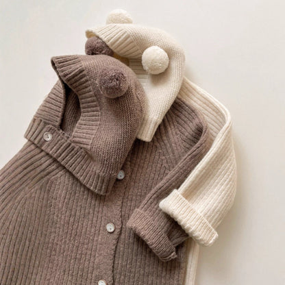 Baumwoll Baby Onesie mit Teddy Mütze – Unisex Jumpsuit Einteiler