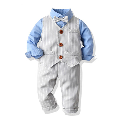 Baby & Kleinkind 3-teiliges Anzug-Set aus Baumwolle mit Weste & Fliege – festliches Outfit