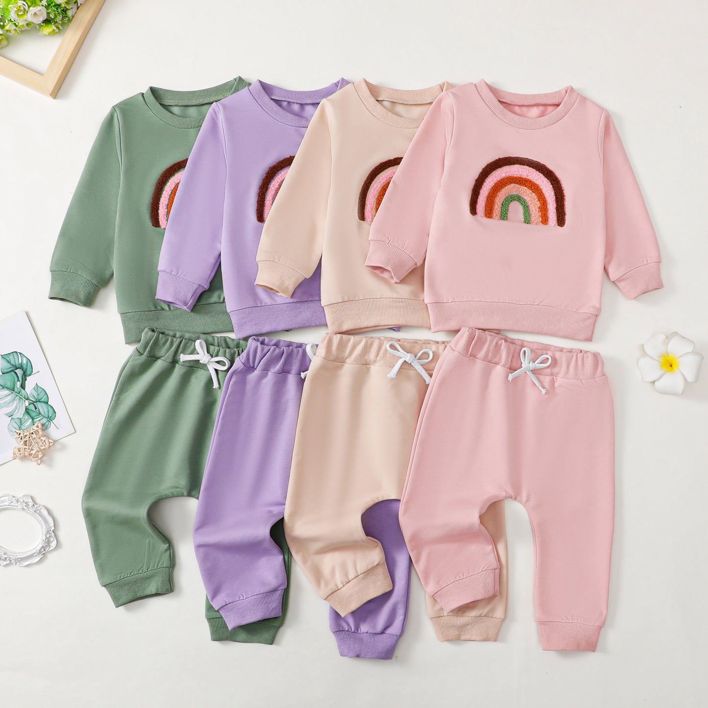 Baby & Kleinkind 2-Teiler Tracksuit „Regenbogen“ aus 100% Baumwolle – süßer Trainingsanzug
