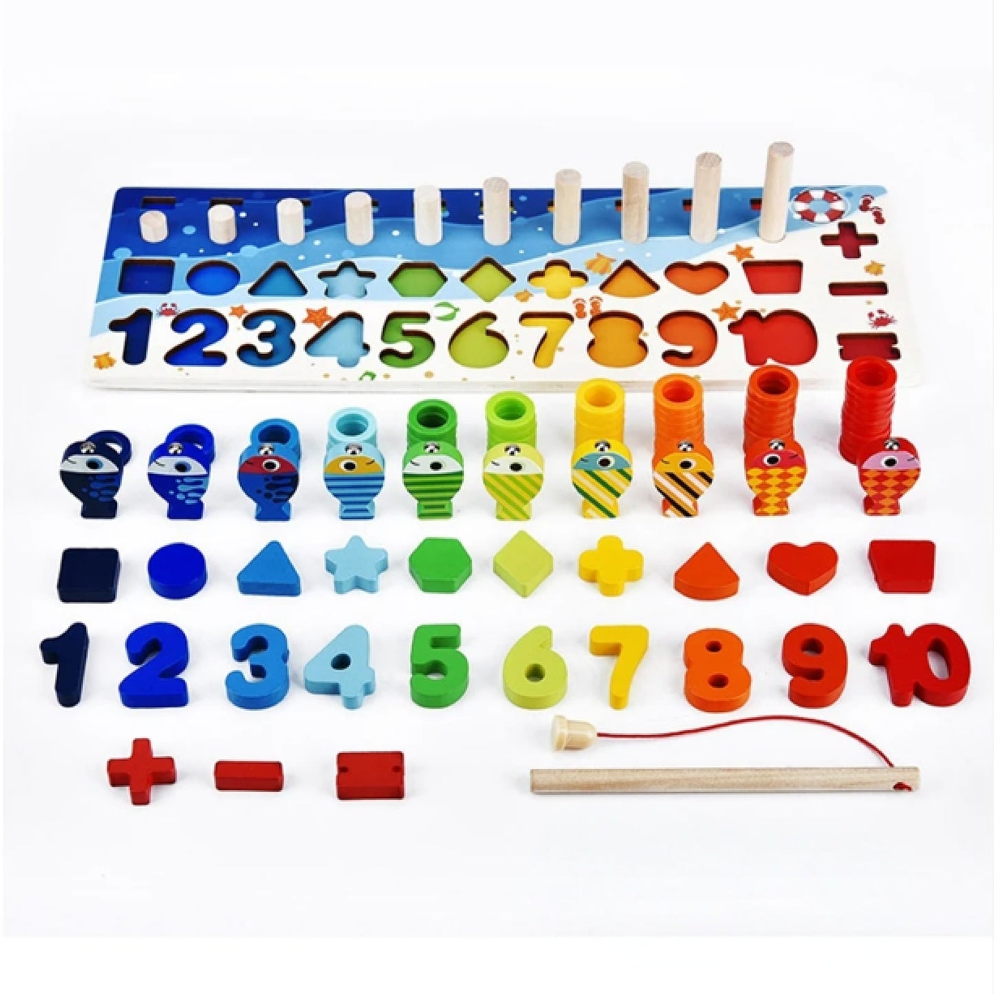 Montessori 6-in-1 Holz Lernboard ab 3 Jahren – Farben, Zahlen & Motorik Steckspiel für Kinder