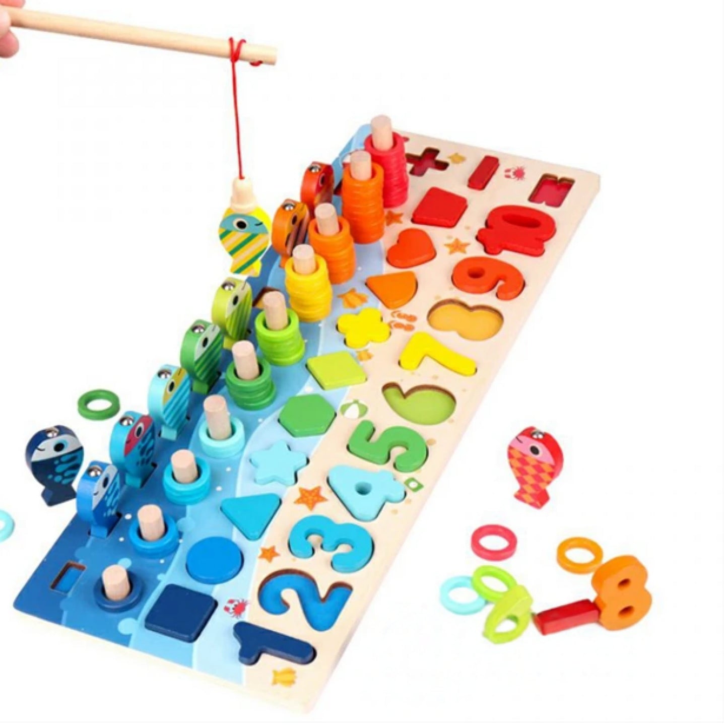 Montessori 6-in-1 Holz Lernboard ab 3 Jahren – Farben, Zahlen & Motorik Steckspiel für Kinder