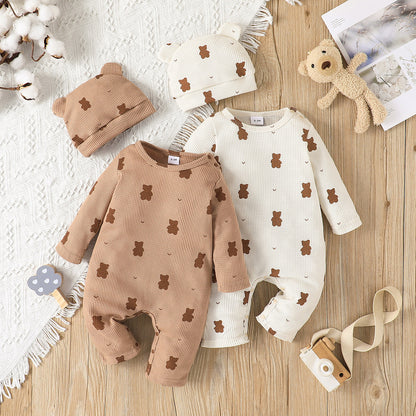 Baby Teddy Onesie mit passender Mütze – kuscheliger Einteiler Jumpsuit