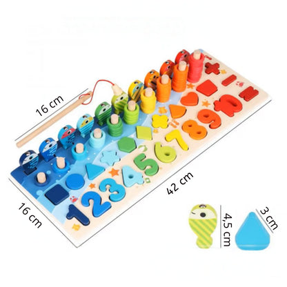 Montessori 6-in-1 Holz Lernboard ab 3 Jahren – Farben, Zahlen & Motorik Steckspiel für Kinder