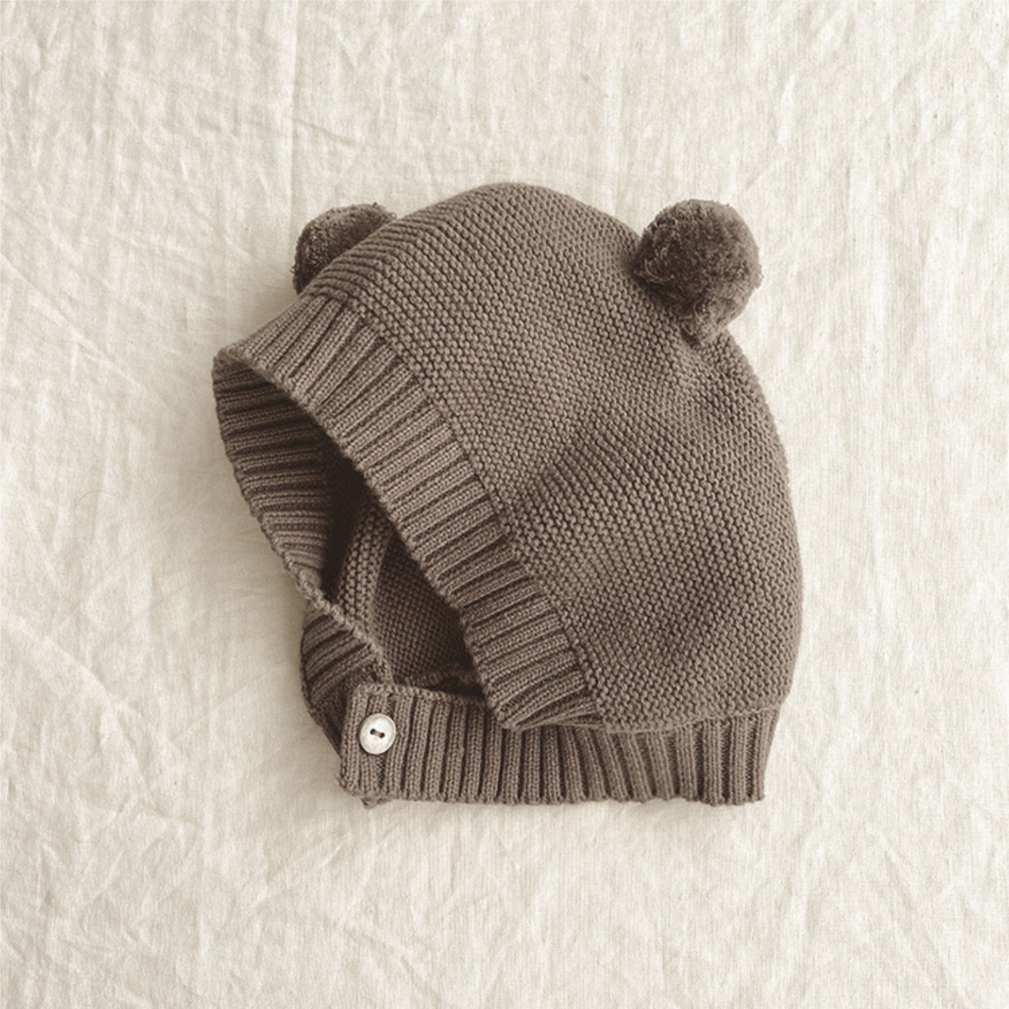 Baumwoll Baby Onesie mit Teddy Mütze – Unisex Jumpsuit Einteiler