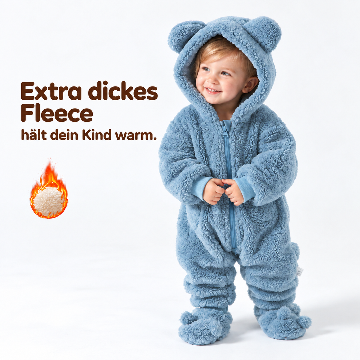 Baby Teddy Winteroverall – Warmer Fleece-Overall mit Kapuze & Bärenohren