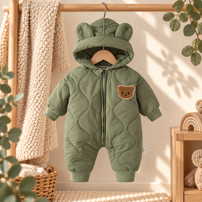 Baby Winteroverall – Warmer gefütterter Steppanzug mit Kapuze & Bärenohren