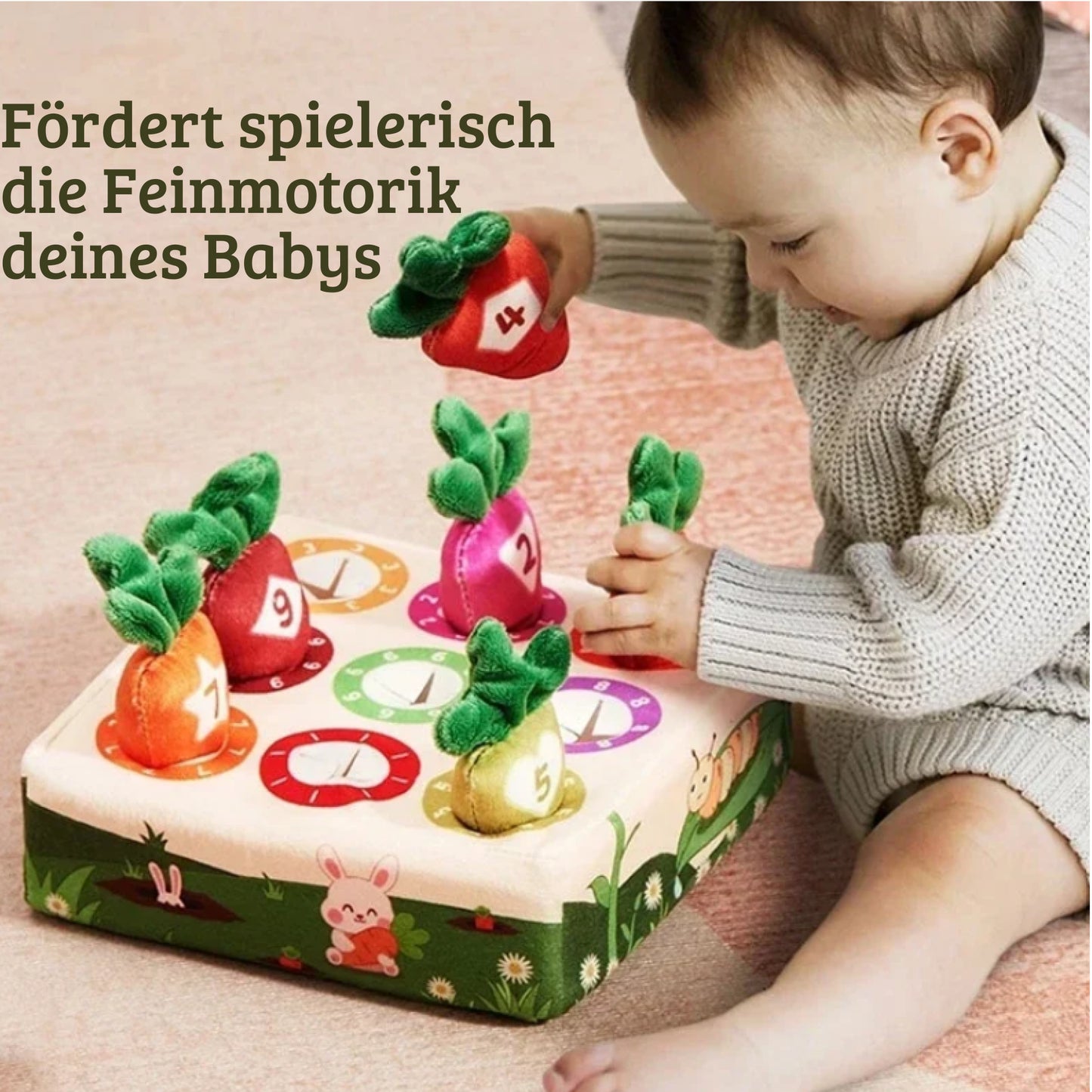 Montessori Karotten Steckspiel aus Filz ab 18 Monaten – Lernspiel für Farben, Zahlen & Motorik