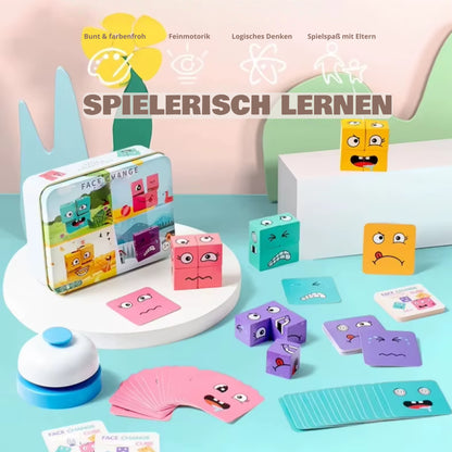 Montessori Reaktions- & Denkspiel aus Holz ab 3 Jahren – Aufgabenkarten mit Bausteinen & Klingel