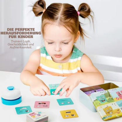 Montessori Reaktions- & Denkspiel aus Holz ab 3 Jahren – Aufgabenkarten mit Bausteinen & Klingel