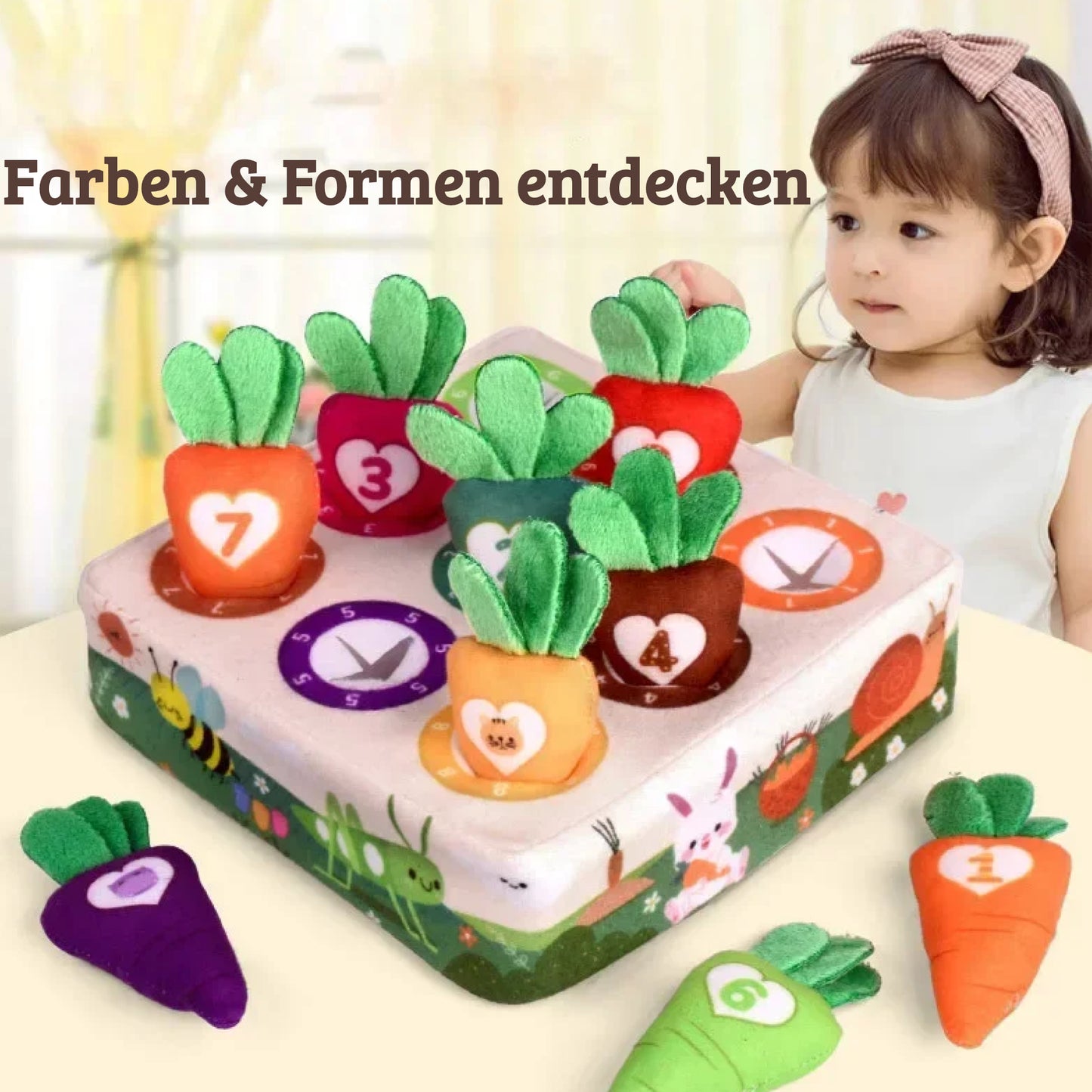 Montessori Karotten Steckspiel aus Filz ab 18 Monaten – Lernspiel für Farben, Zahlen & Motorik