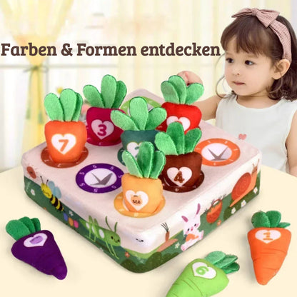 Montessori Karotten Steckspiel aus Filz ab 18 Monaten – Lernspiel für Farben, Zahlen & Motorik