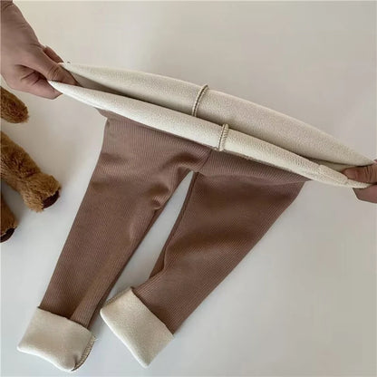 Gefütterte Baby & Kleinkind Leggings mit Bären-Stickerei – kuschelweiche Unisex Hose aus Polyester