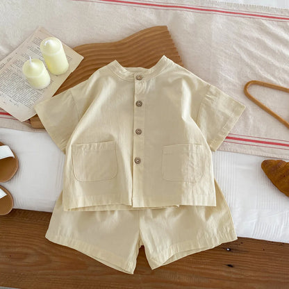 Baby & Kleinkind Casual Sommer 2-Teiler aus Baumwolle – schlichtes Hemd & Shorts Set