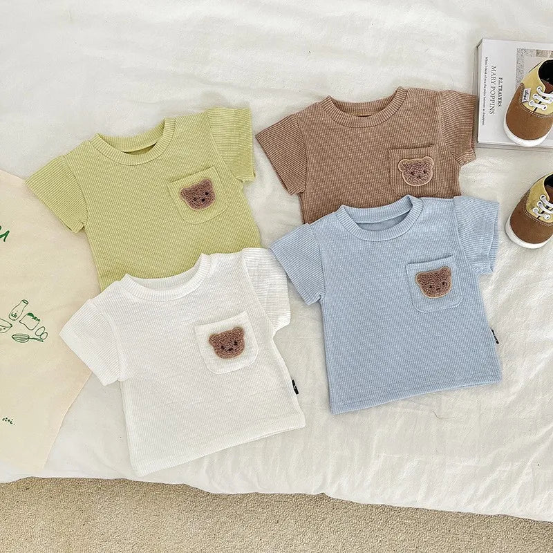 Baby & Kleinkind 2-Teiler Set aus Baumwolle mit T-Shirt, kurzer Hose & süßer Bärenstickerei
