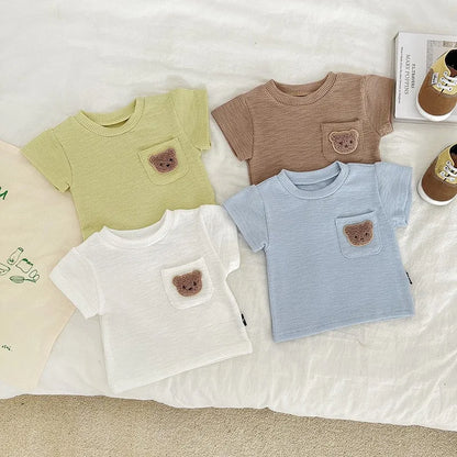 Baby & Kleinkind 2-Teiler Set aus Baumwolle mit T-Shirt, kurzer Hose & süßer Bärenstickerei