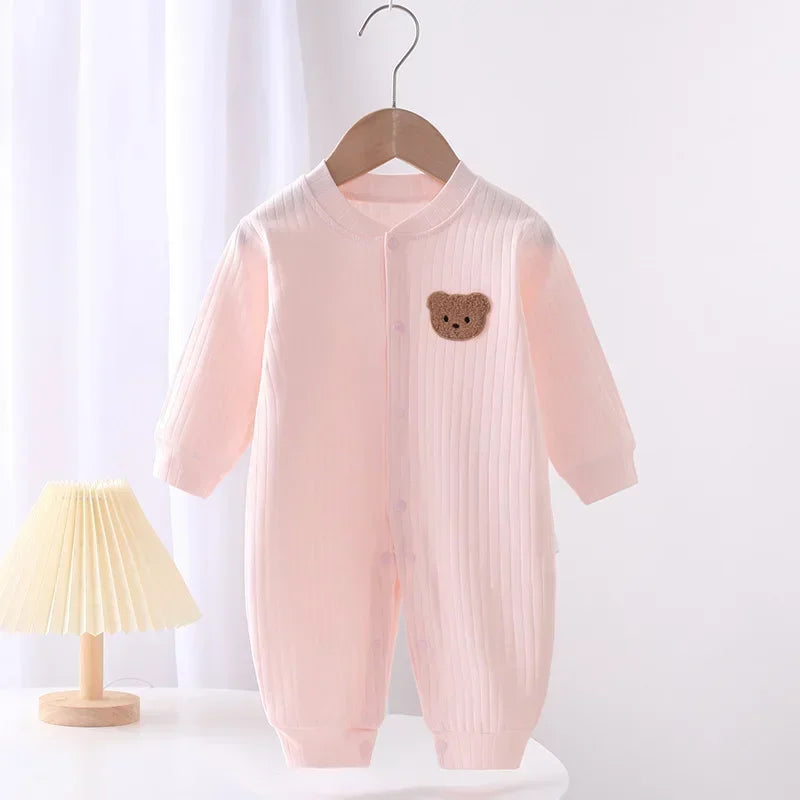Baby Strampler Onesie mit Bären-Stickerei aus 100% Baumwolle – Unisex