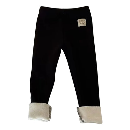 Gefütterte Baby & Kleinkind Leggings mit Bären-Stickerei – kuschelweiche Unisex Hose aus Polyester
