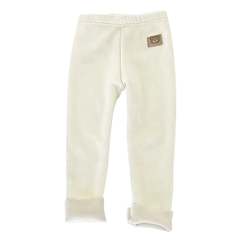 Gefütterte Baby & Kleinkind Leggings mit Bären-Stickerei – kuschelweiche Unisex Hose aus Polyester