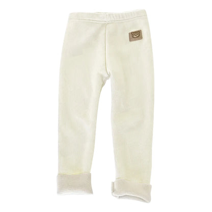 Gefütterte Baby & Kleinkind Leggings mit Bären-Stickerei – kuschelweiche Unisex Hose aus Polyester