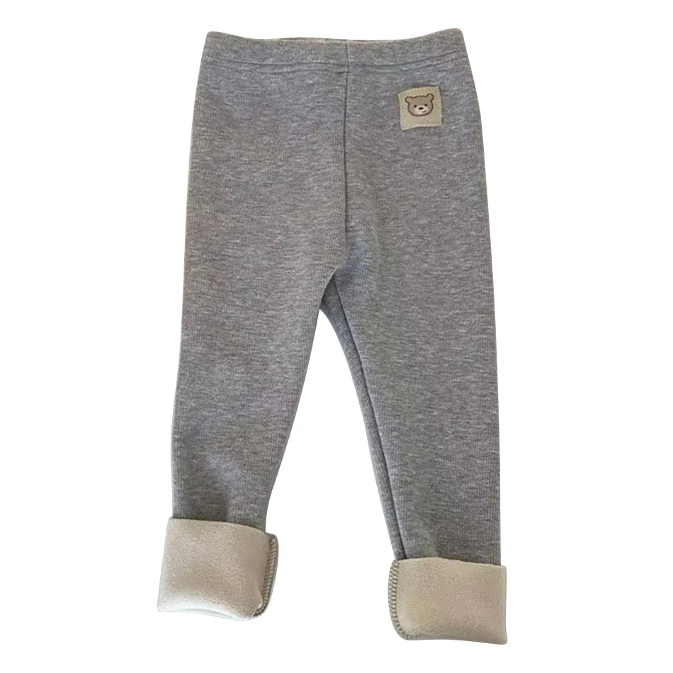 Gefütterte Baby & Kleinkind Leggings mit Bären-Stickerei – kuschelweiche Unisex Hose aus Polyester