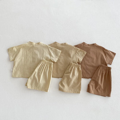 Baby & Kleinkind Casual Sommer 2-Teiler aus Baumwolle – schlichtes Hemd & Shorts Set
