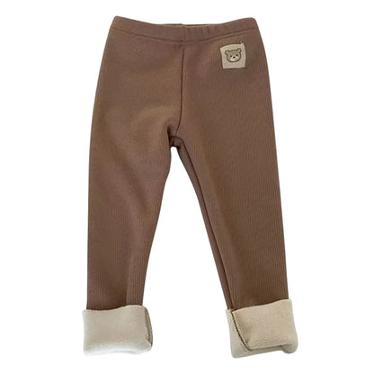 Gefütterte Baby & Kleinkind Leggings mit Bären-Stickerei – kuschelweiche Unisex Hose aus Polyester