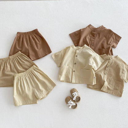 Baby & Kleinkind Casual Sommer 2-Teiler aus Baumwolle – schlichtes Hemd & Shorts Set