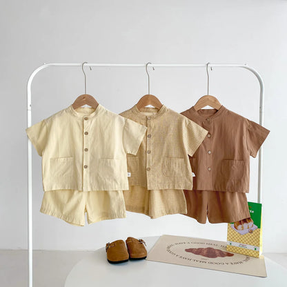Baby & Kleinkind Casual Sommer 2-Teiler aus Baumwolle – schlichtes Hemd & Shorts Set