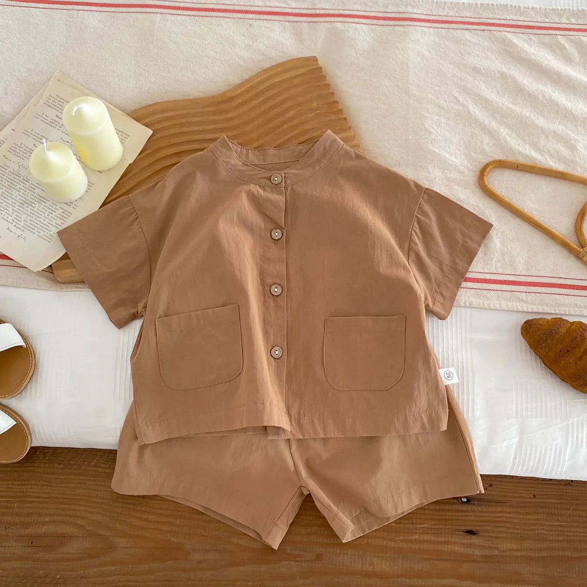 Baby & Kleinkind Casual Sommer 2-Teiler aus Baumwolle – schlichtes Hemd & Shorts Set