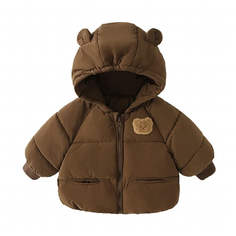 Baby & Kleinkind Winterjacke mit Bären Kapuze – warme wattierte Daunenjacke