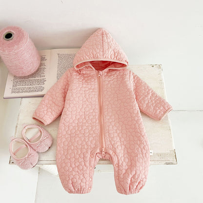 Gesteppter Baby Onesie mit Kapuze aus 100% Baumwolle – bequemer Einteiler