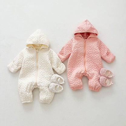 Gesteppter Baby Onesie mit Kapuze aus 100% Baumwolle – bequemer Einteiler