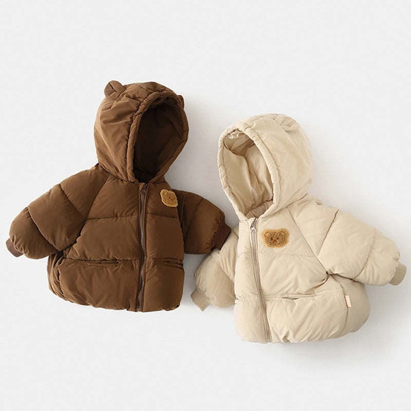 Baby & Kleinkind Winterjacke mit Bären Kapuze – warme wattierte Daunenjacke