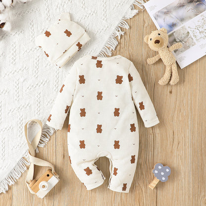 Baby Teddy Onesie mit passender Mütze – kuscheliger Einteiler Jumpsuit