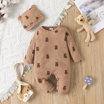 Baby Teddy Onesie mit passender Mütze – kuscheliger Einteiler Jumpsuit