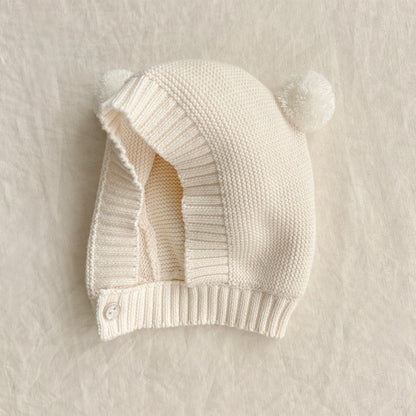 Baumwoll Baby Onesie mit Teddy Mütze – Unisex Jumpsuit Einteiler