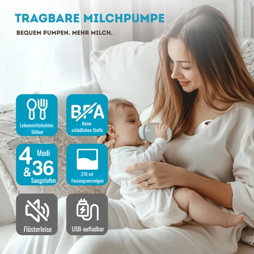 Elektrische Silikon Milchpumpe kabellos – USB aufladbare Brustpumpe mit 4 Modi & 36 Stufen