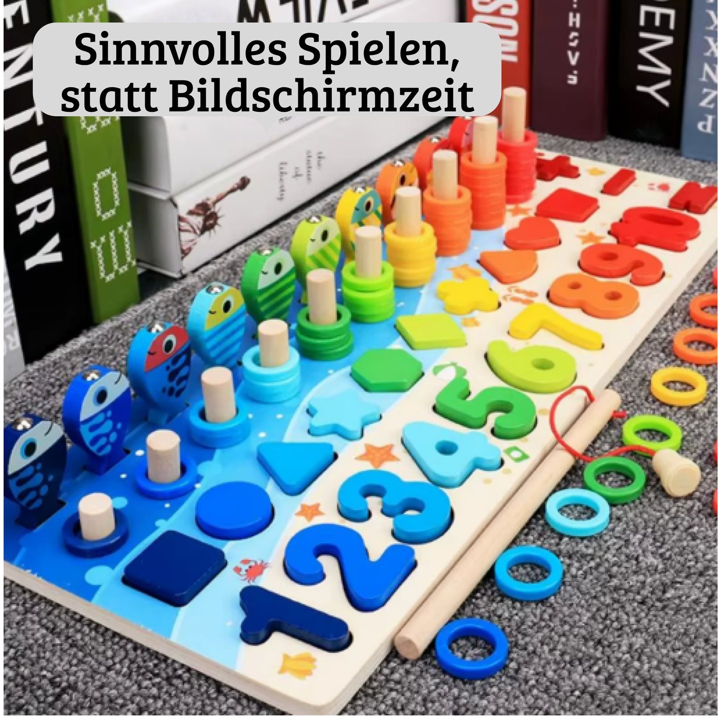 Montessori 6-in-1 Holz Lernboard ab 3 Jahren – Farben, Zahlen & Motorik Steckspiel für Kinder